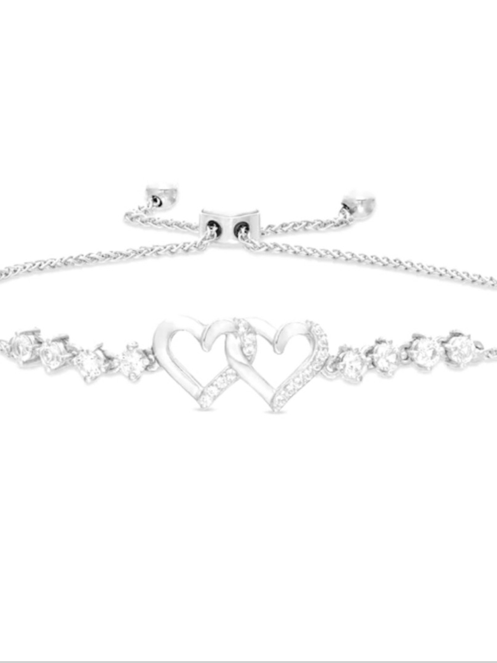 Peoples White Lab-Created Sapphire Double Hearts Bolo Bracelet